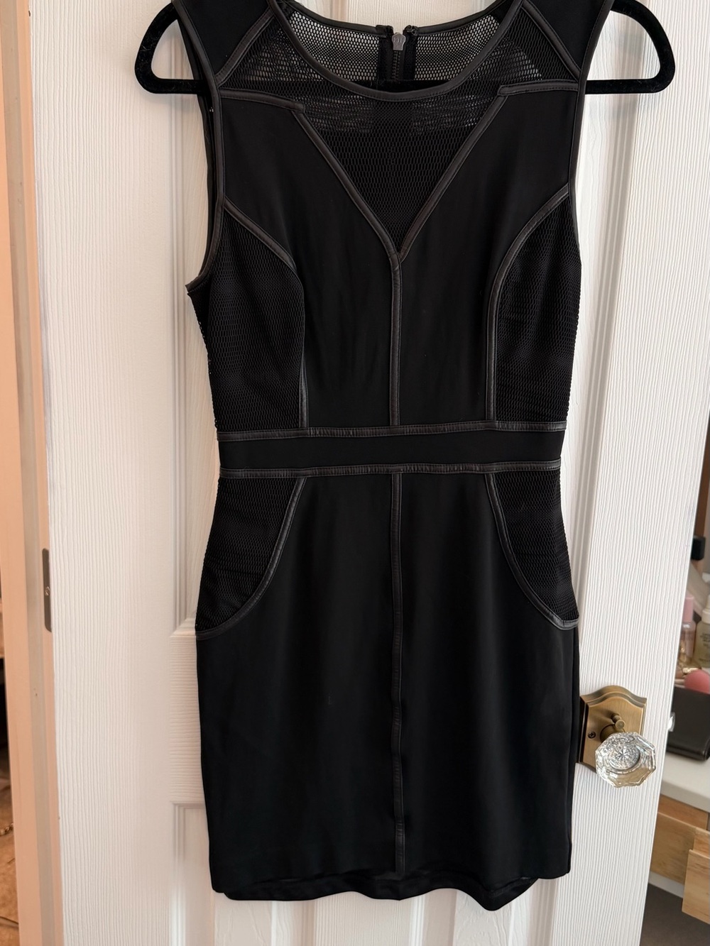 Guess Black Mesh-Panel Mini Sheath Dress